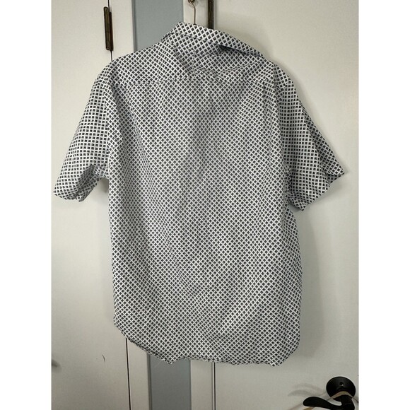 Thomas Dean Button Mens Large White Shirt with Blue Geo - Picture 5 of 6